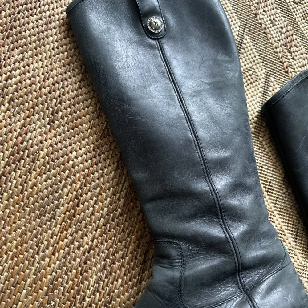 black leather FRYE Tall Riding Boots with side zipper, 7 - Picture 6 of 16